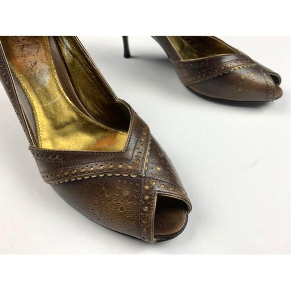 Vintage Prada Leather Peep Toe Heels 38.5 - Picture 9 of 11